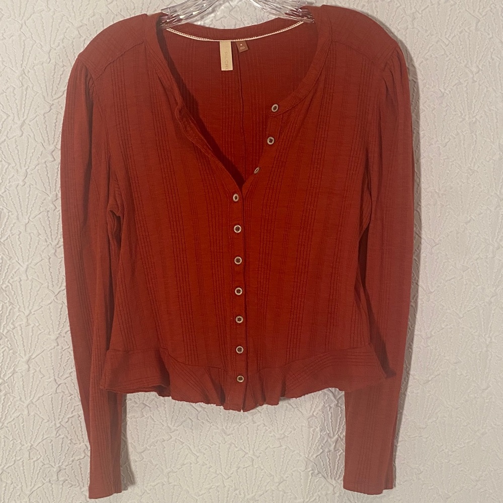 Pilcro Anthropology Terracotta Button-Down Shirt Bohemian VERSITILE Style